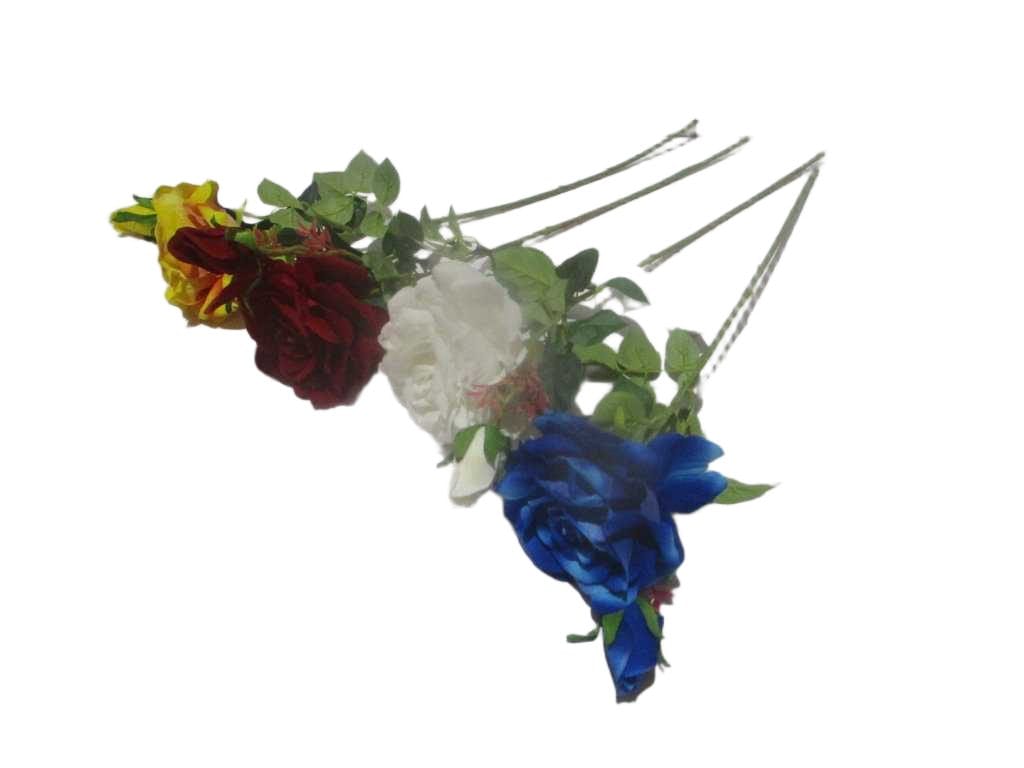 Artificial Single Rose+1 Bud Velvet '1 White 3 Yellow 7 Blue 8 Burgundy '67cm
