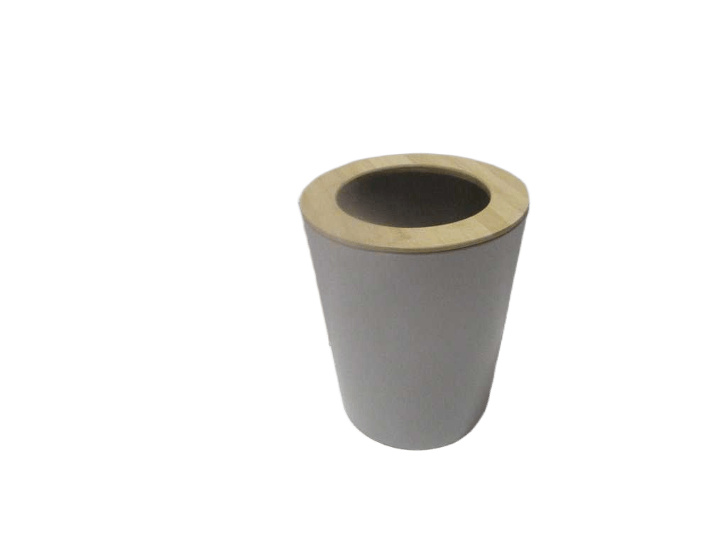 Dustbin Metal Evasee Avec Couvercle Bambou 5l - Gris Clair/Bambou