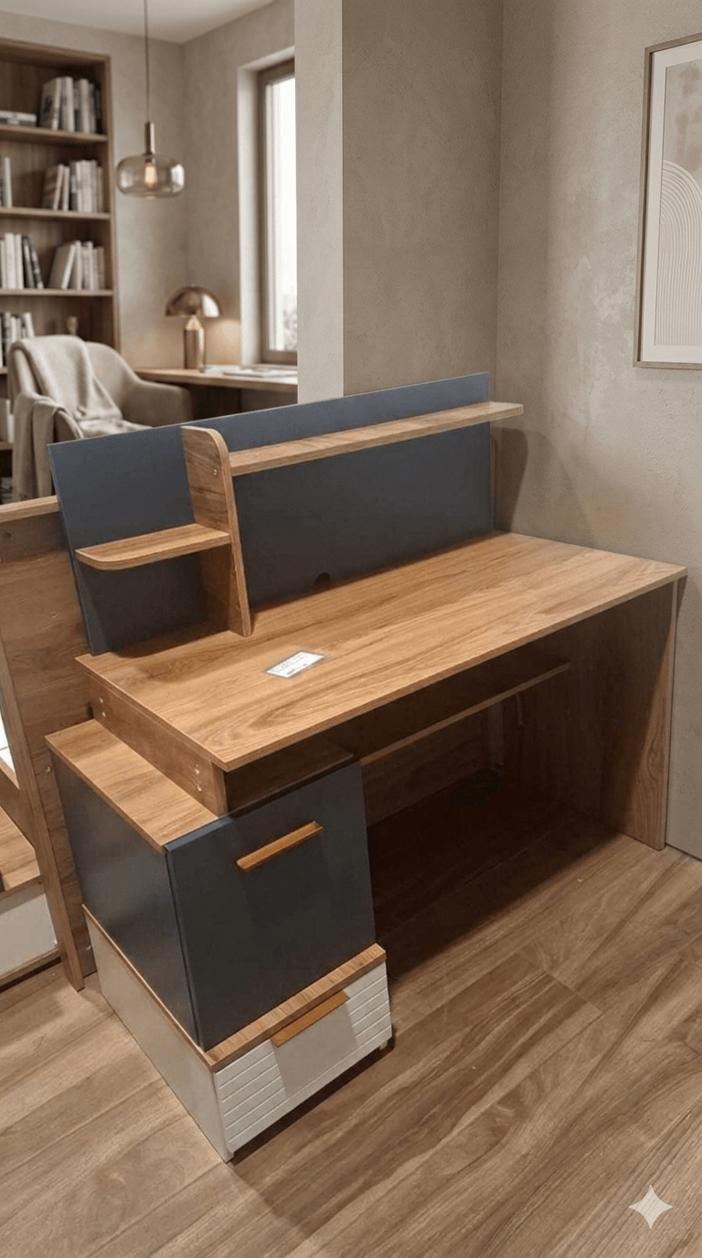 Desk Orion With Top Unit Blue / Walnut / White Dsk: 130x60x75cm Top: 115x17x42cm