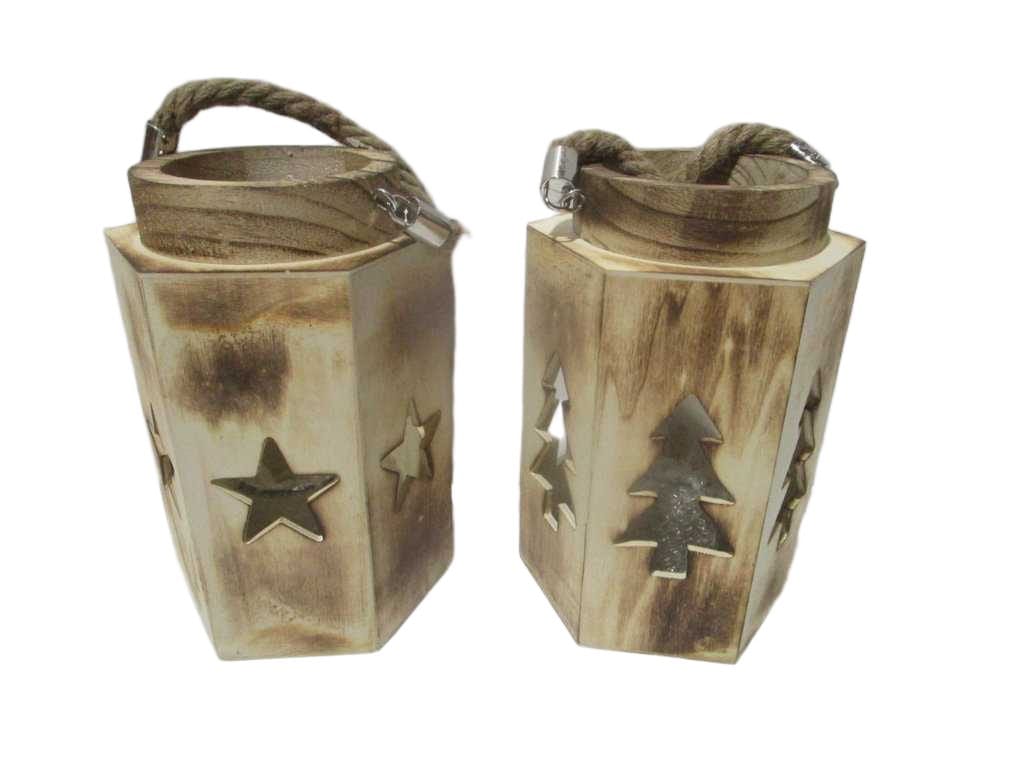 Lantern Wood 14x16x23cm 2ass