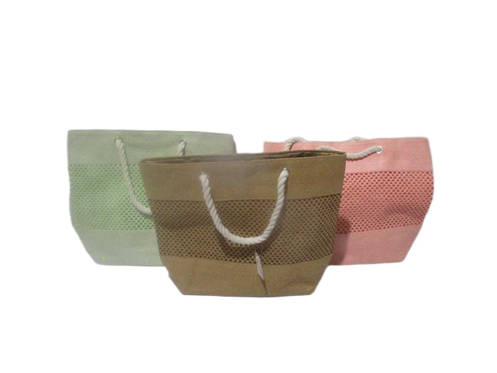 Bag Shopping/Beach Paper Straw, Cooton Rope Light Green/Pink/Brown 49x38hx34x15