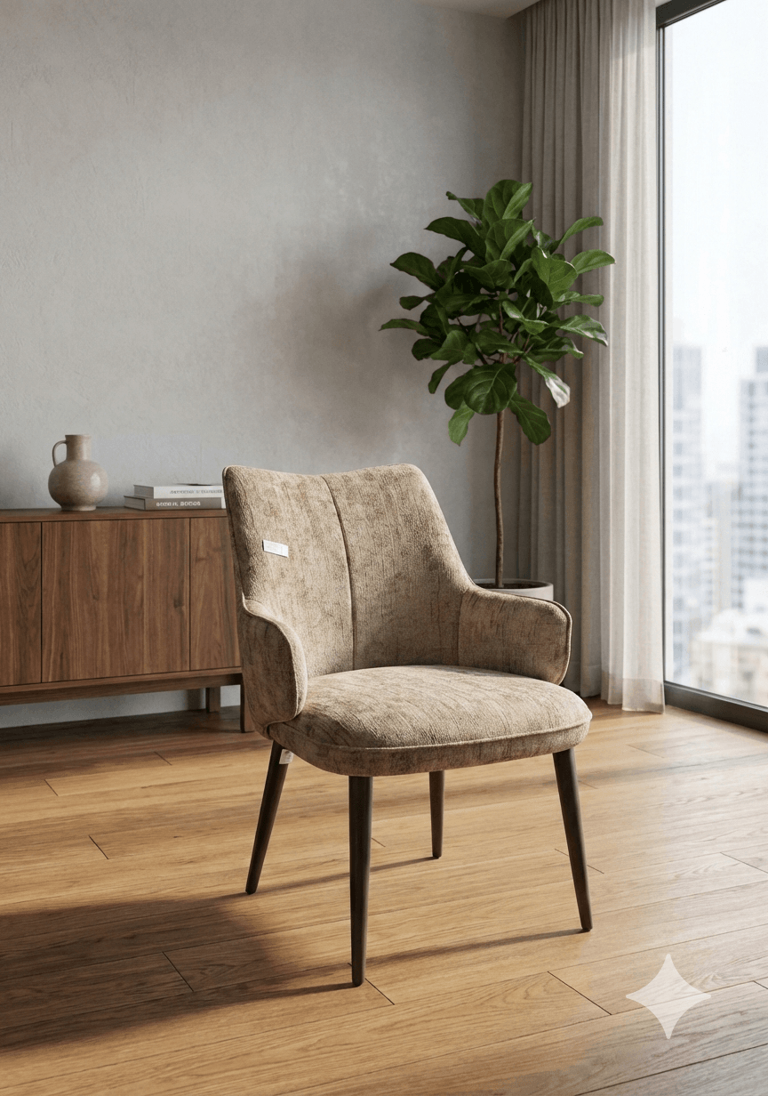 Dining Chair Fabric Taupe Kd Metal Legs