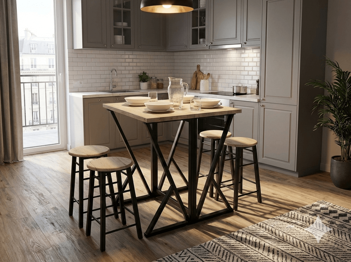 Dock High Foldable Table With 4 Stools 40/80x80h89cm And 30x30xh55cm