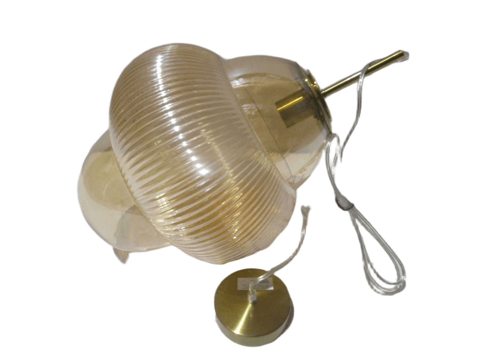 Pendant Lamp With Bulb St64 Amber+gold Glass+metal D35*h160