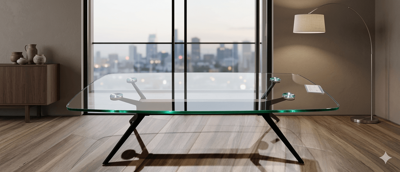 Coffee Table 12mm Tempered Glass+solid Wood +iron Frame With Black Painting