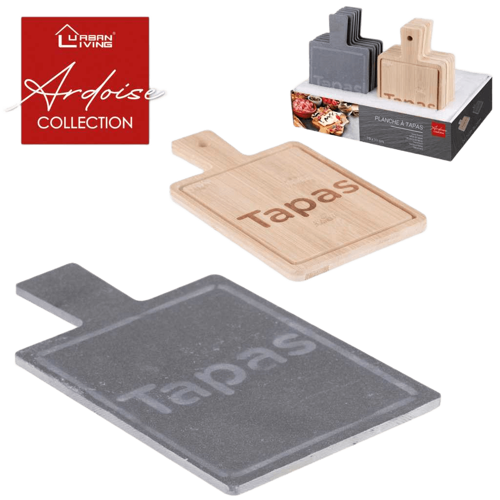 Plate Slate Collection Square Tapas Board In Slate And Bamboo Display