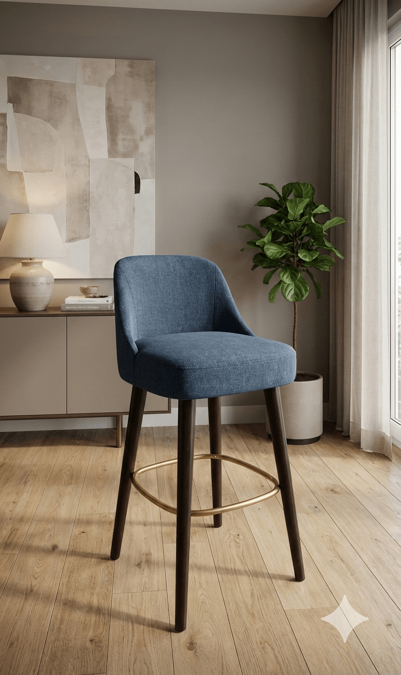 Bar Stool Blue Gold Frame Wood Legs 52x54x99 Cat4 B-1270-Tp