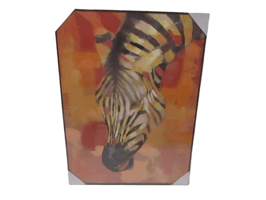 Painting 3d-Handmade Zebre Orange Ps Frame Black Packing Blister 90x120cm