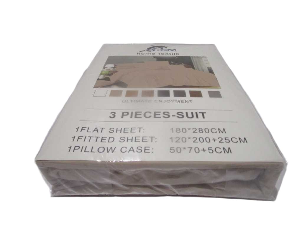 Flat Sheet Set Of 3pcs Uni Color 180x280cm Fitted Sheet 120x200 +25 Cm 1 Pillow Cases 50x70 +5 Cm 105gsm 100% Polycotton Old Packing Packing:pvc Bag Beige-96
