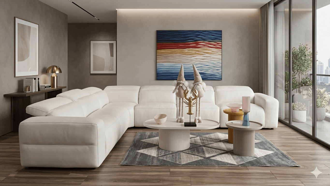 Sofa Corner White Leather And Split 1,5 Raf E + 1,5 0a X3 + C + 1,5 Laf E Big Arm 5 Head Rest Manual