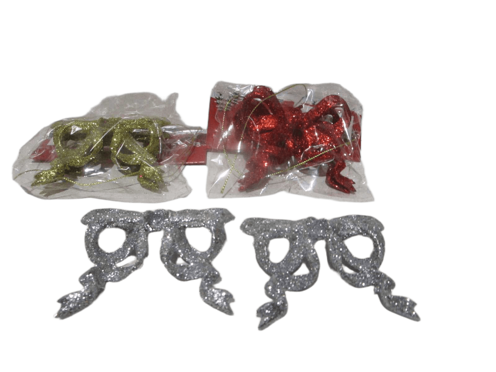 Xmas Deco-Bowknot Set Of 2pcs Opp Bag With Card Gold Red Silver 9x8cm