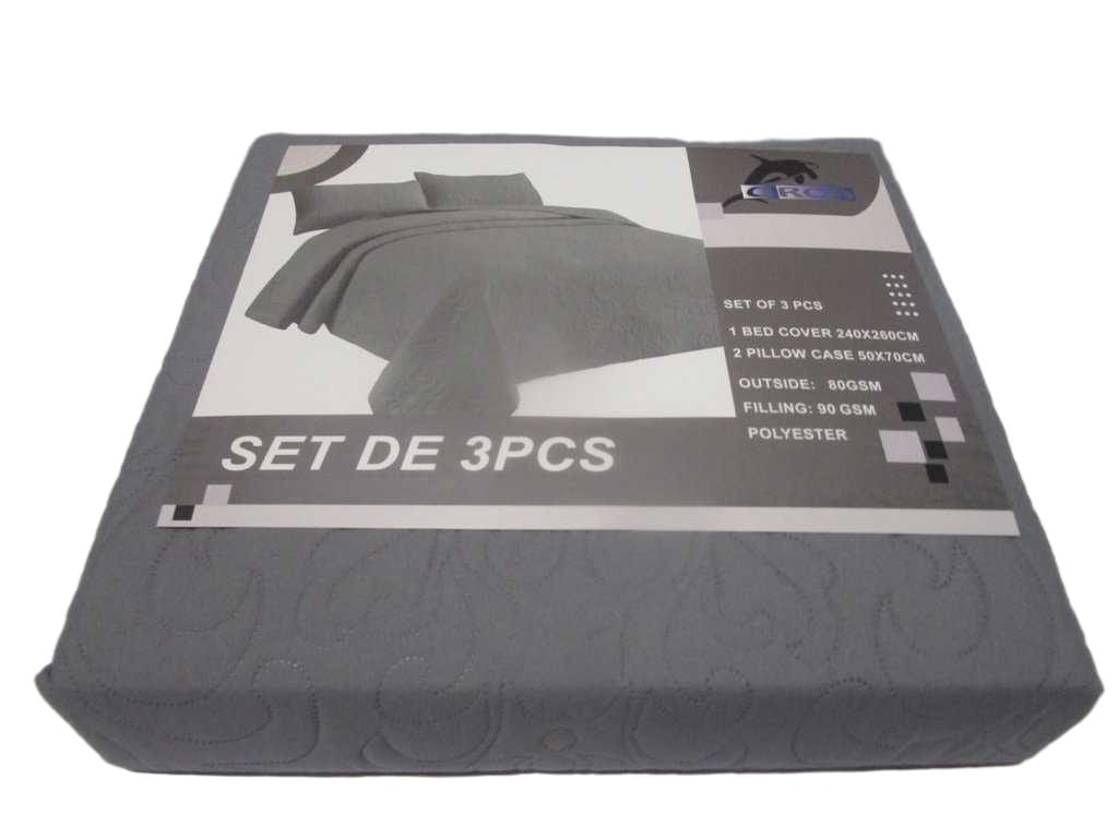 Bed Cover Set Of 3 Pcs 240x260cm 2 Pillow Case 50x70cm Outside:80gsm Filling:90 Gsm Polyester Packing:pvc Bag+colorcard 125 Grey