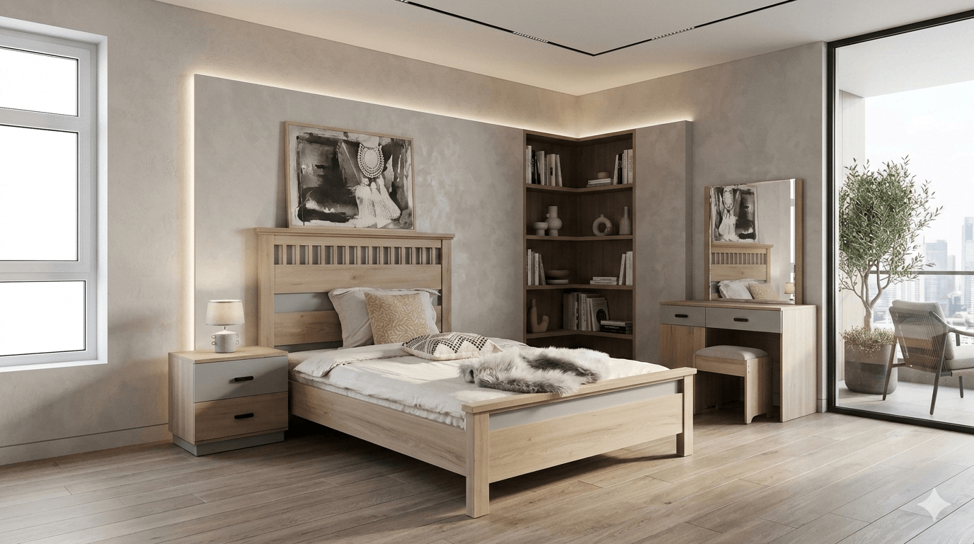Bed 1.2m 1380*2085*1200 Night-Stand 500*400*500 Dresser With Mirror And Stool 1000*450*1630 Single Bedroom 8cl=