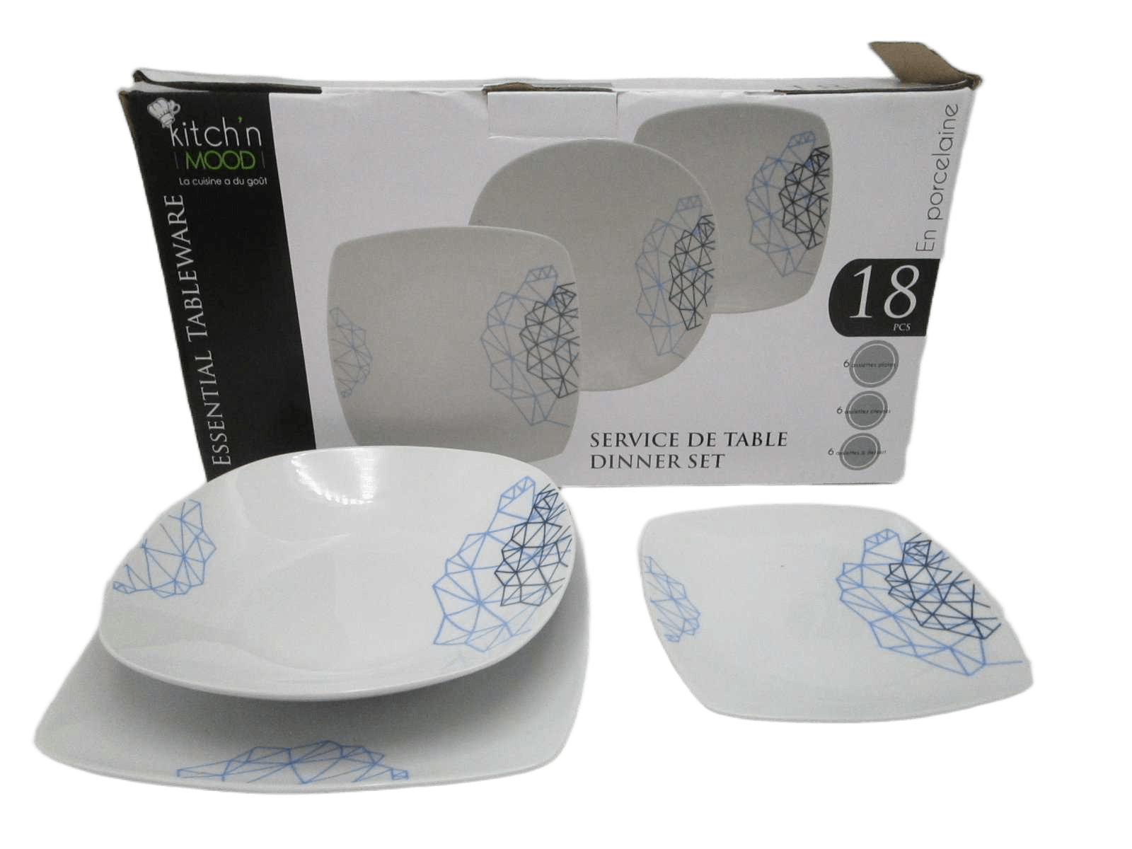 18pcs Square Dinner Setporcelain11"dinner Plate*6, 1 9"soup Plate*6, 5 8"dessert Plate*6
