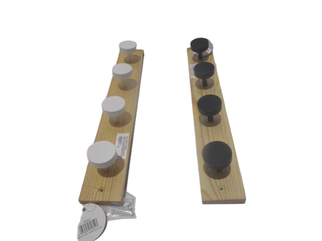 Wall Mount 4 Hooks Wood+black Pinewood+iron 40x6x3.8 Cm