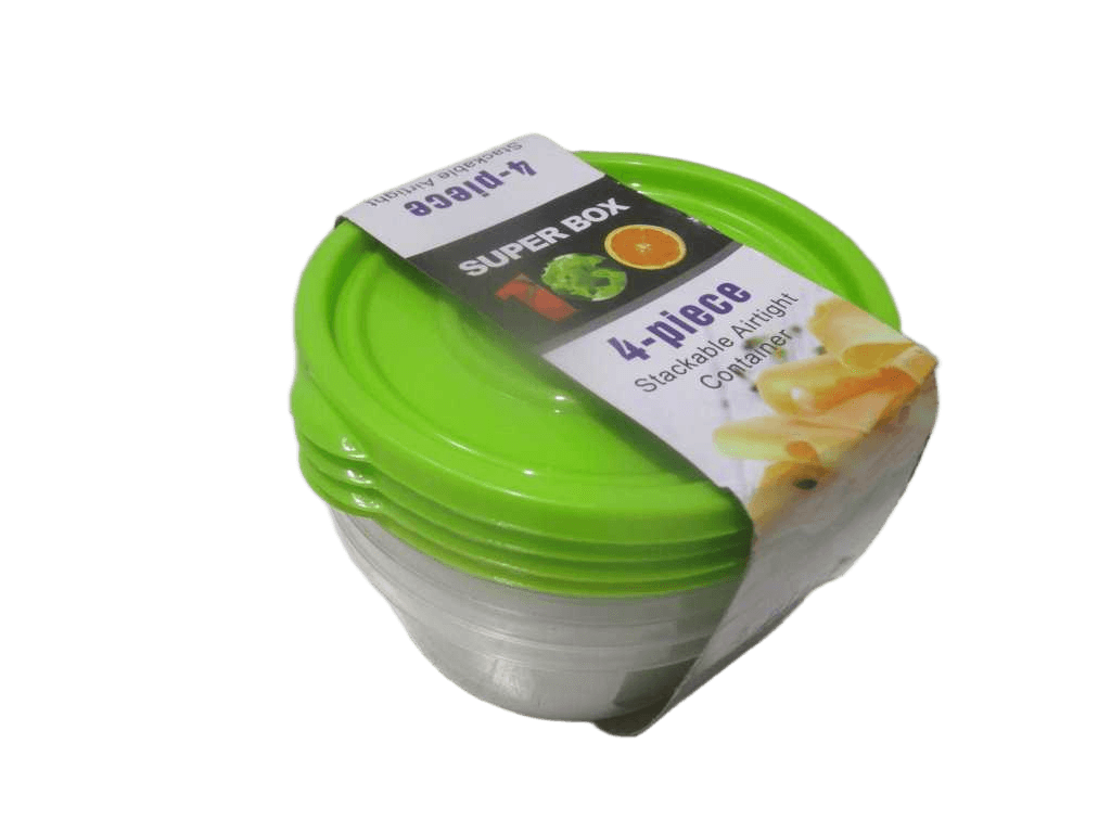 Container Set Of 4pcs Crisper-Round Pp 215g Opp Bag Green Cover 14x12.5