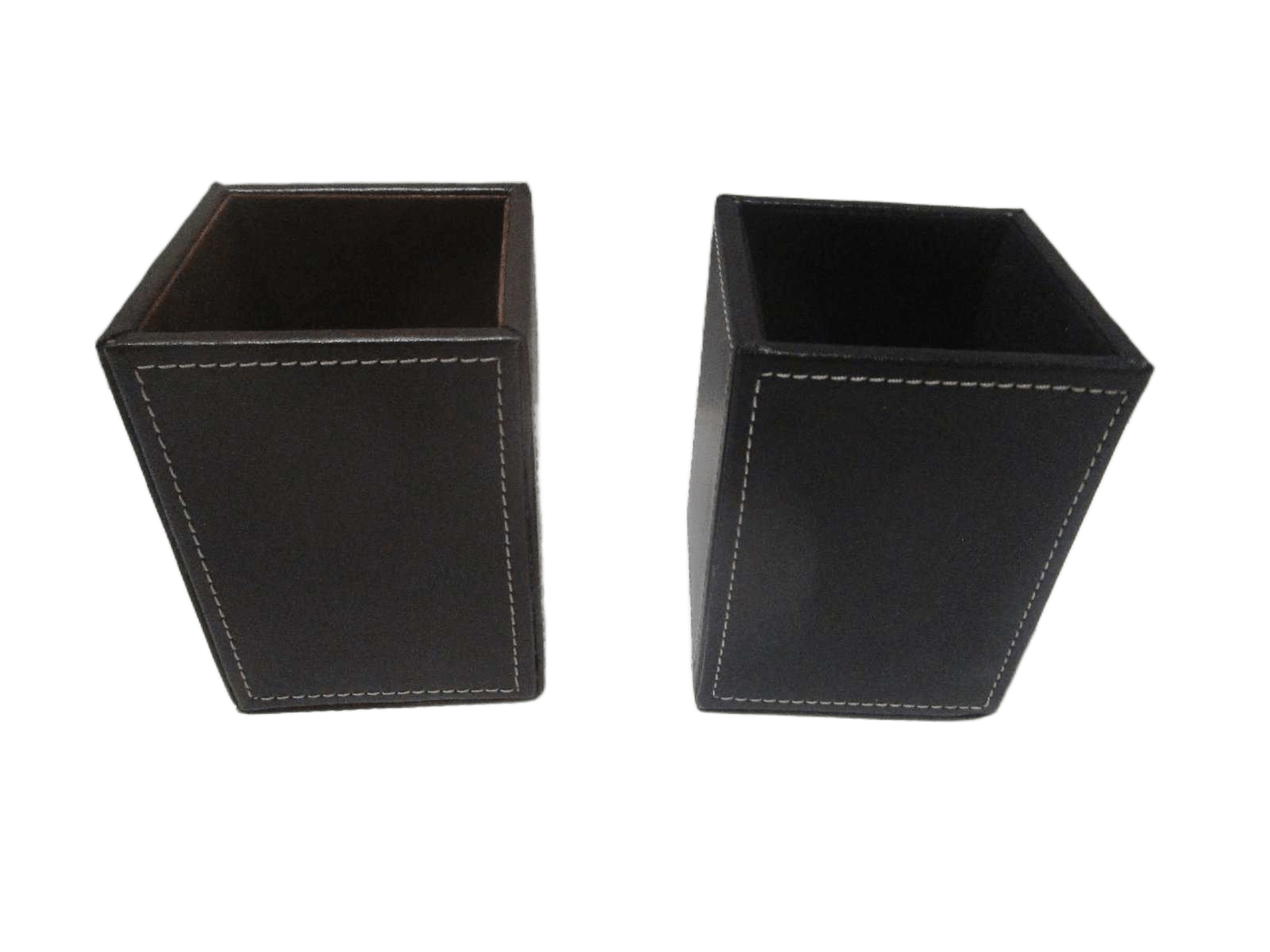 Pen Container Eco Pu Square Opp Bag White Coffee Ass With White Line 8.5x8.5x11.5