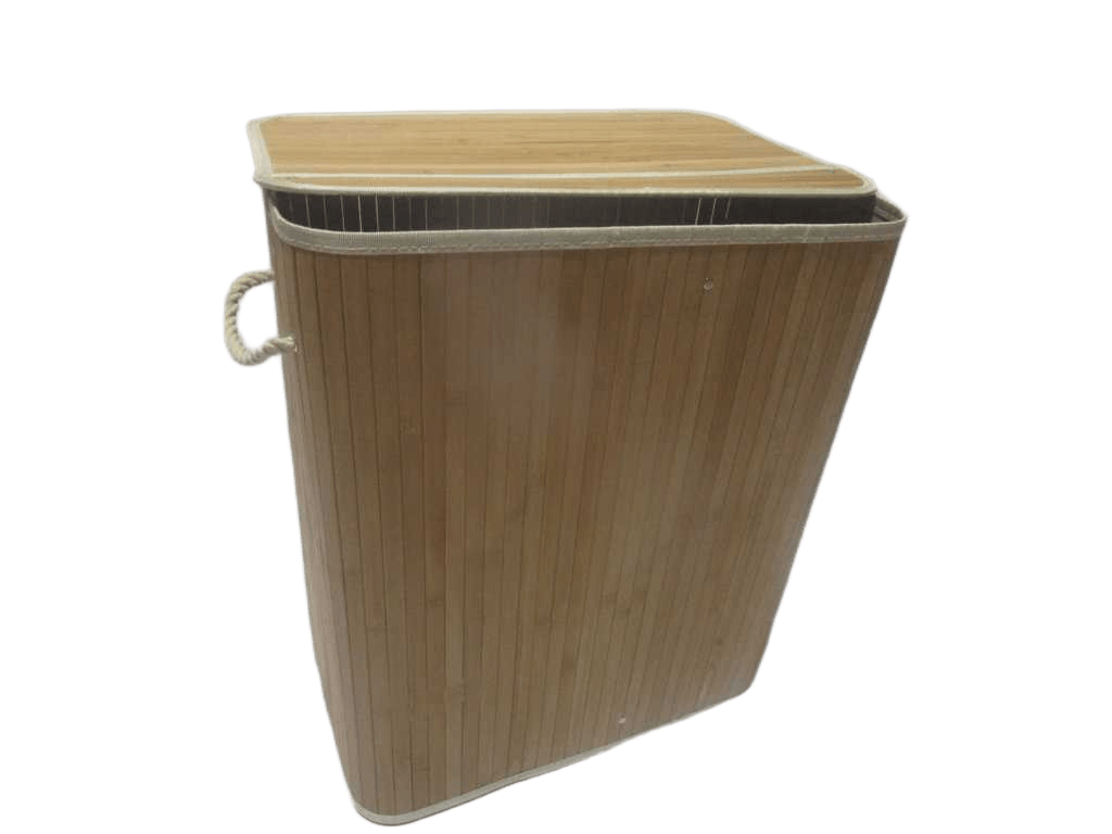 Laundry Bamboo Hamper Rectangular 2 Part 100liter With Carton Packing Bamboo And White Linen 52x32x60 Cm