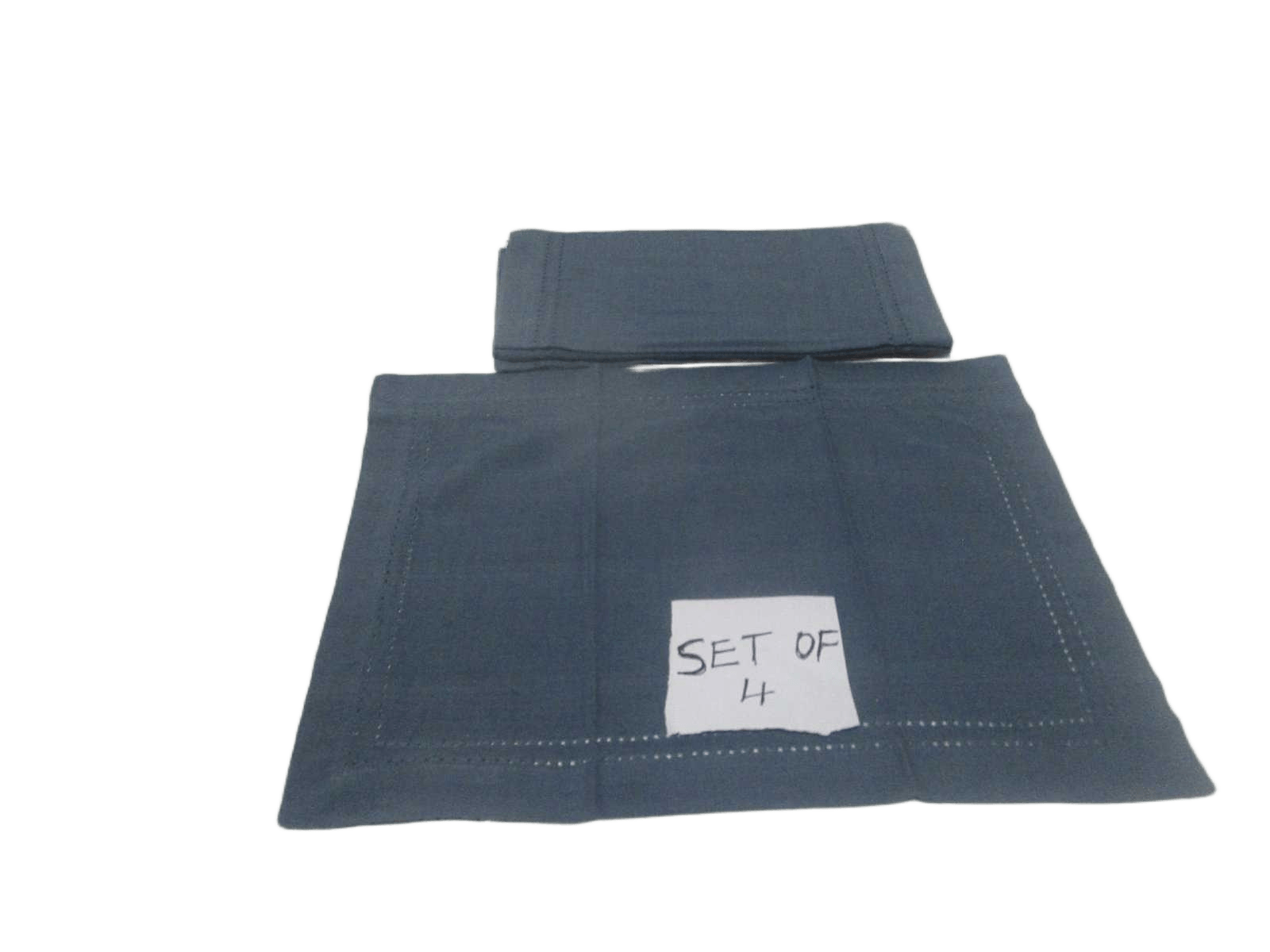 Set Of 4 Place Matt 100% Cotton With Bordure A Jour Lino Steach 160 Gsm 48x33 Blue