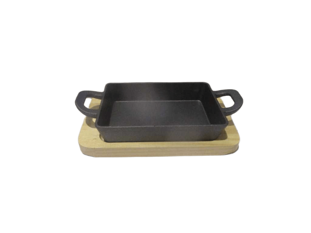 Cast Iron Plate+wood Base 16x11x3 20.7x12.3x1.7 958g