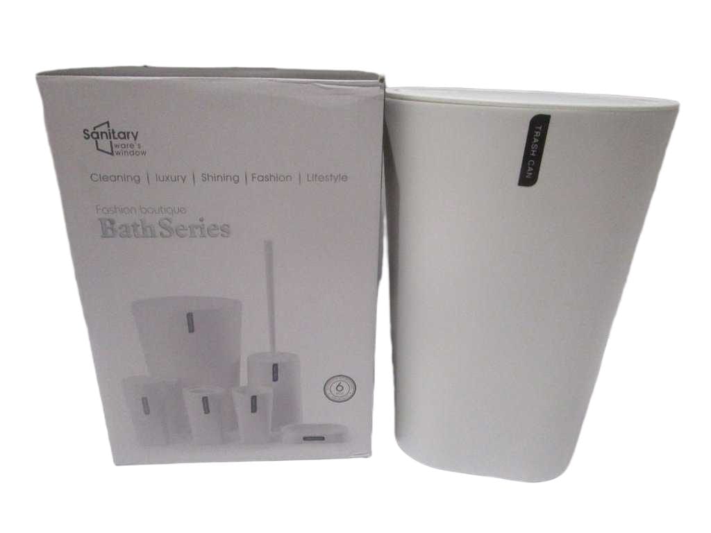 Bath Series Set Of 6 ,pp Trash Can+toilet Brush+gargle Cup+toothbrush Holder+soap Dispenser+soap Dish Color Box White