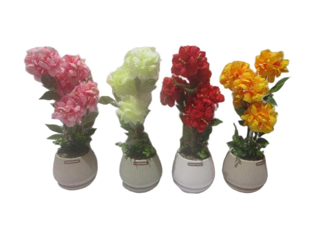 Flower Pot 5 Head 3 Color: White/Green/Taupe Flower 4 Color: Pink/Yellow/Beige/Red 4 Assorted H46cm