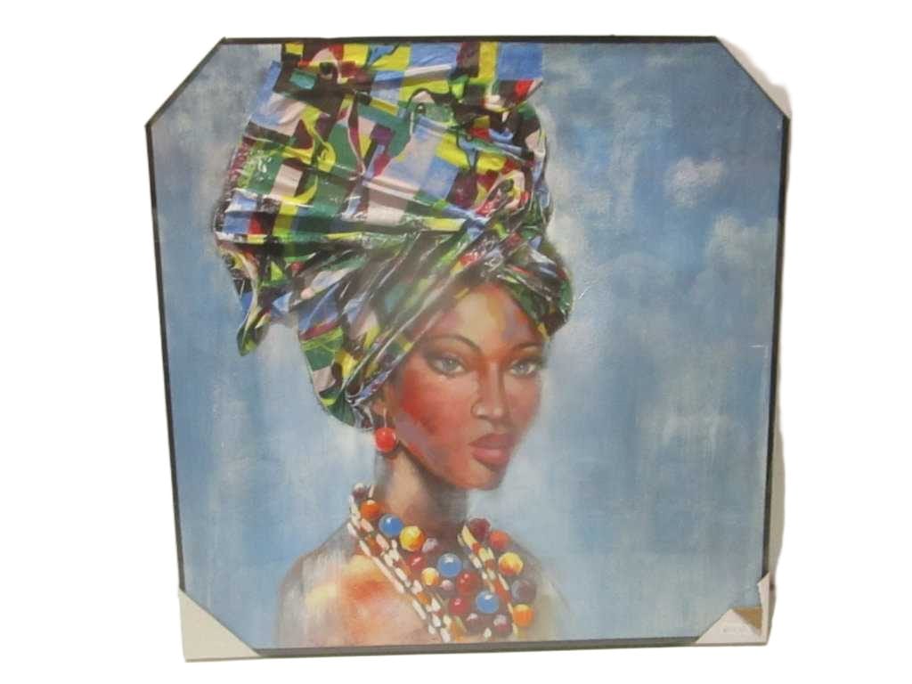 Painting 3d-Handmade African Wooman Ps Frame Black Packing Blister 100x100cm