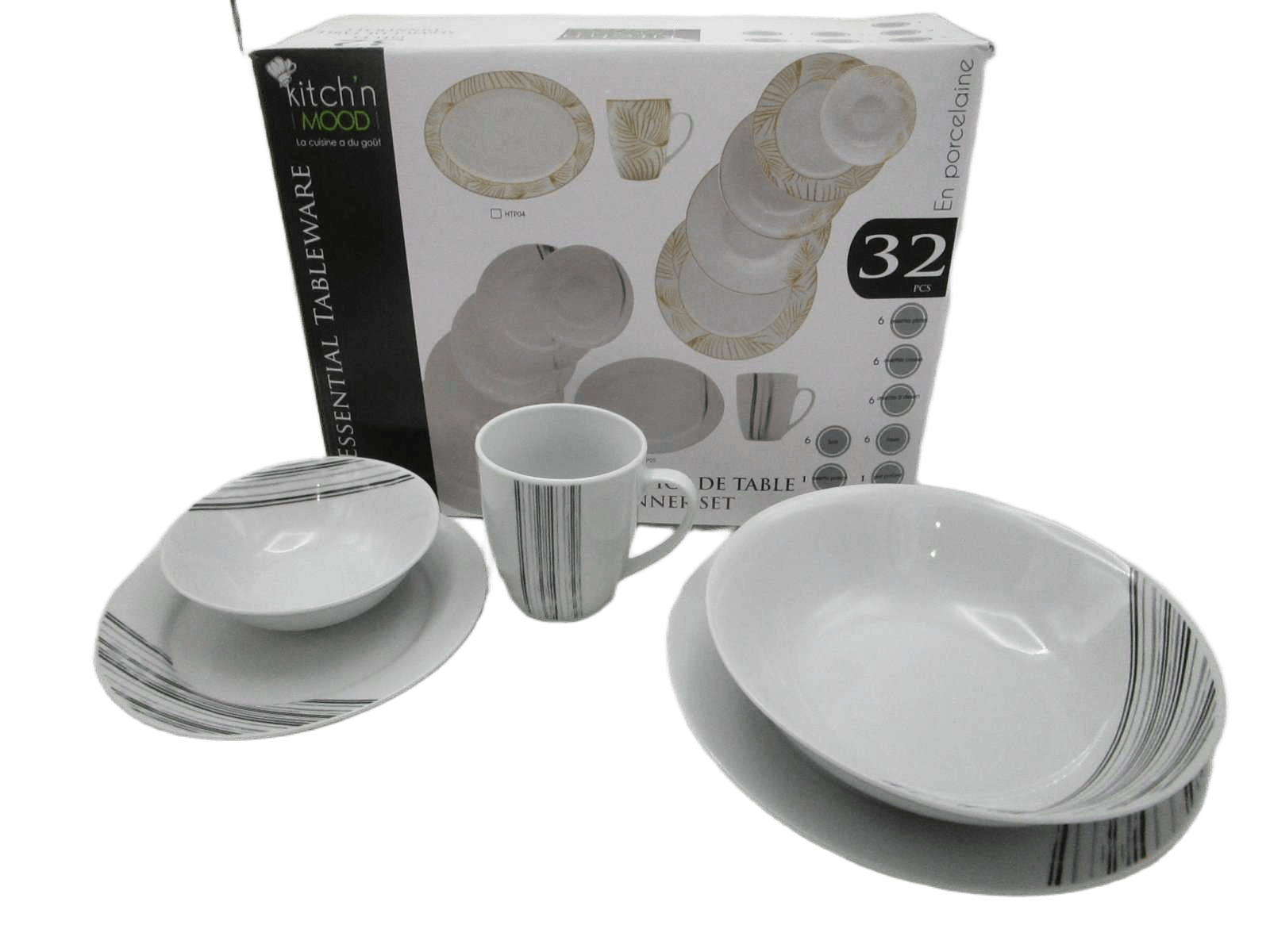 32pcs Round Dinner Setporcelain10.5"dinner Plate*6, 8"soup Plate*6, 8"dessert Plate*6, 5.5"bowl*6, 340mug*6, 12"fish Plate*1, 9"deep Soup Plate*1