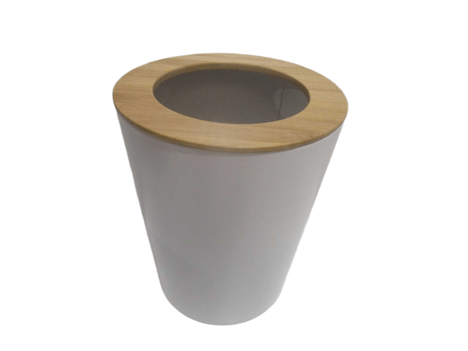 Dustbin Metal Evasee Avec Couvercle Bambou 5l - White /Bambou