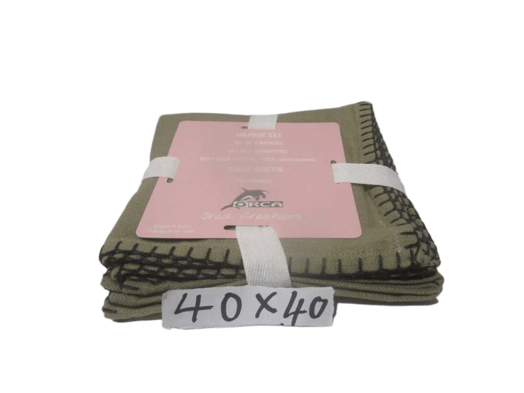 Napkins Set Of 4 100% Slub Cotton Linen Effect 240 Gsm With Blanket Stitch Border - Packing Polybag With Ribbon And Inlay Card