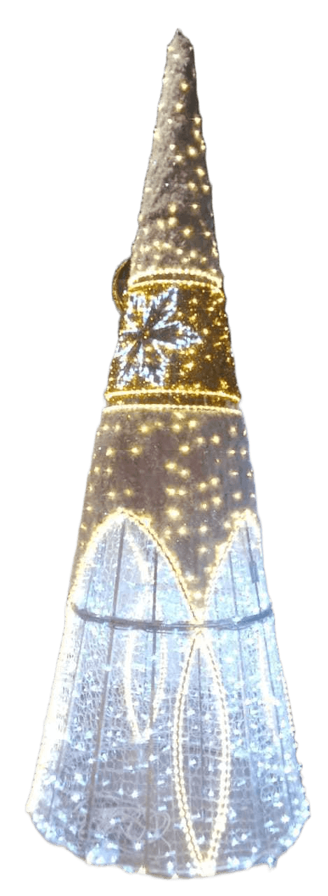 Christmas Tower H: 400cm, With Carpet And Pvc Mesh,, Aluminium Structure, (Including 20% White Flash Leds), 24v, 1.5m Power Cord And Ip44 Plug.