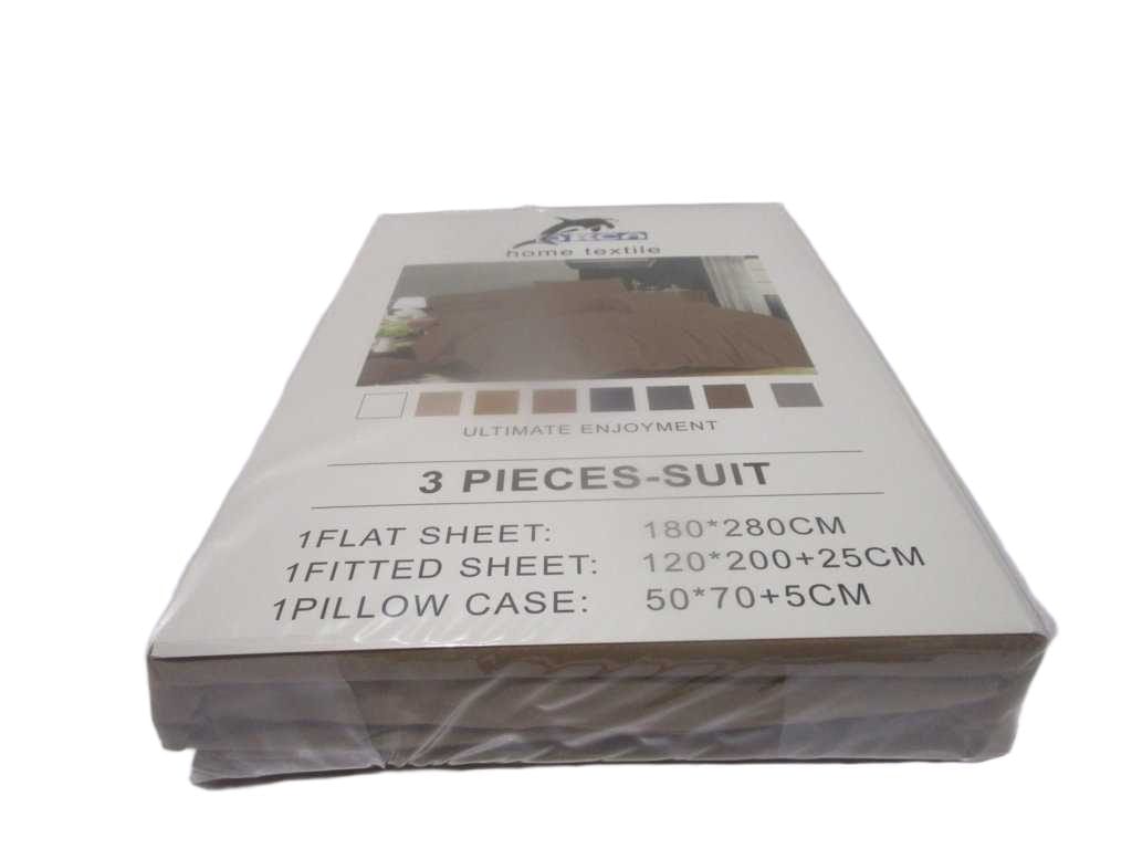 Flat Sheet Set Of 3pcs Uni Color 180x280cm Fitted Sheet 120x200 +25 Cm 1 Pillow Cases 50x70 +5 Cm 105gsm 100% Polycotton Old Packing Packing:pvc Bag Brown 104