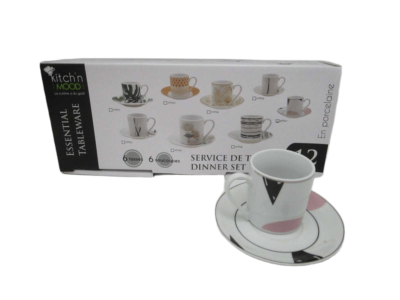 Round Coffee Set 6 Cups + 6 Saucers Porcelain90cc Straight Cup&saucer
