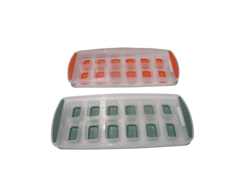 Ice Cube Tray 2 Assorted Colors: Orange And Green Ice Cube Tray Pp And Tpr Material - Size 34x14x3,5cm 380ml - Weight 102g