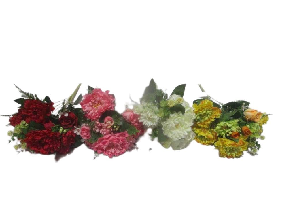 Artificial Chrysanthemum Bouquet, 4+3 Heads Fabric '3 Red 5 White 6 Pink 7 Yellow '45cm