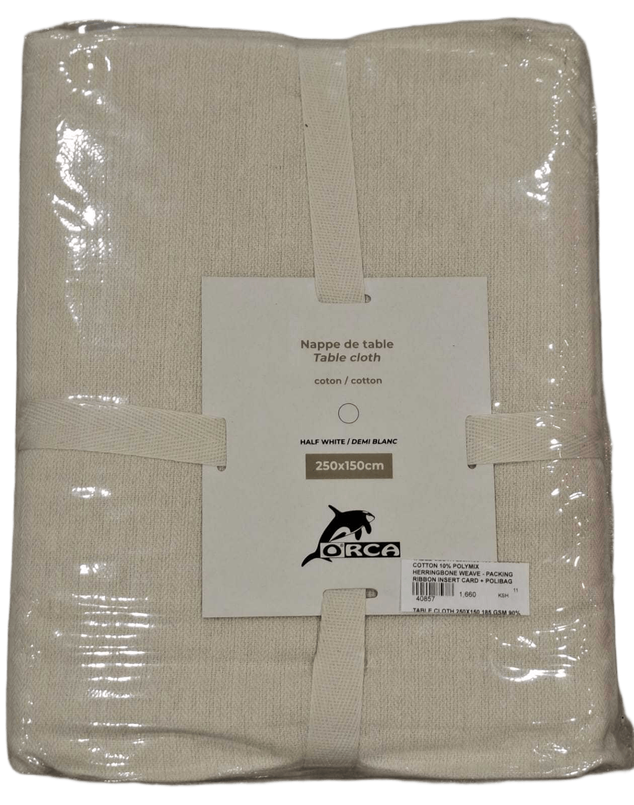 Table Cloth 250x150 185 Gsm 90% Cotton 10% Polymix Herringbone Weave - Packing Ribbon Insert Card + Polibag 1cl=