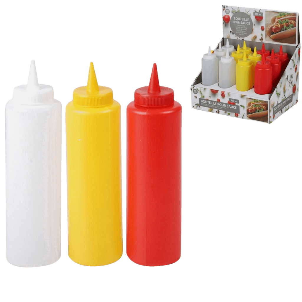 Bottle For Sauce In Display 3 Colors Ketchup / Mayonnaise / Mustard