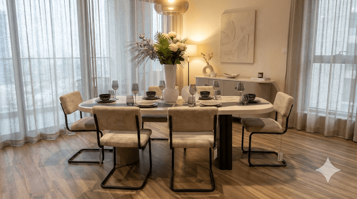 Dining Table 240x105x76cm Wood Base / Ceramic Top