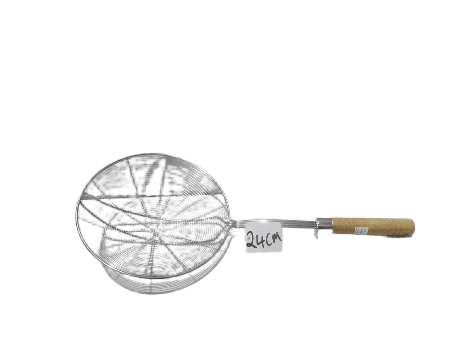 Round Skimmer 201 Inox+wood Handle Hanging Tag+opp Bag Silver Dia 24cm*49.5