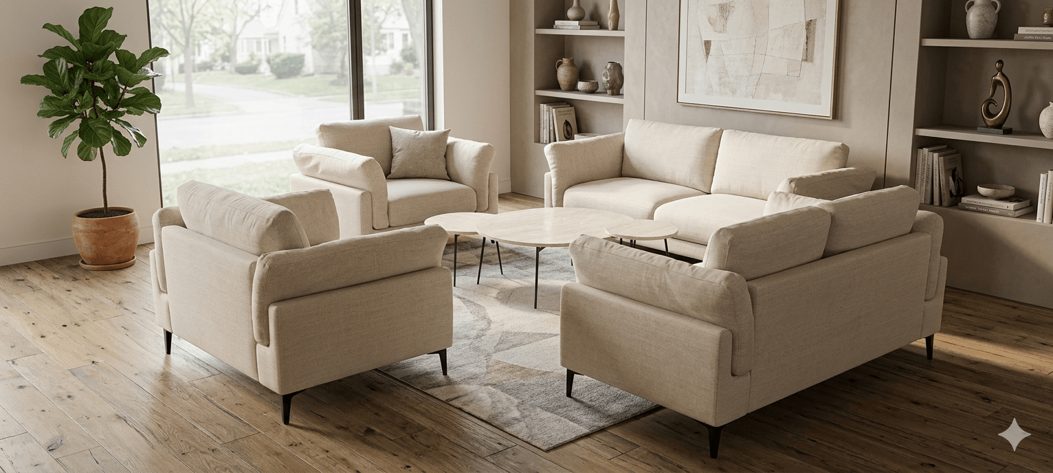 Sofa Set 3+2+1+1 Fabric G0200910 Cream 200x84x78 160x84x78 100x84x78