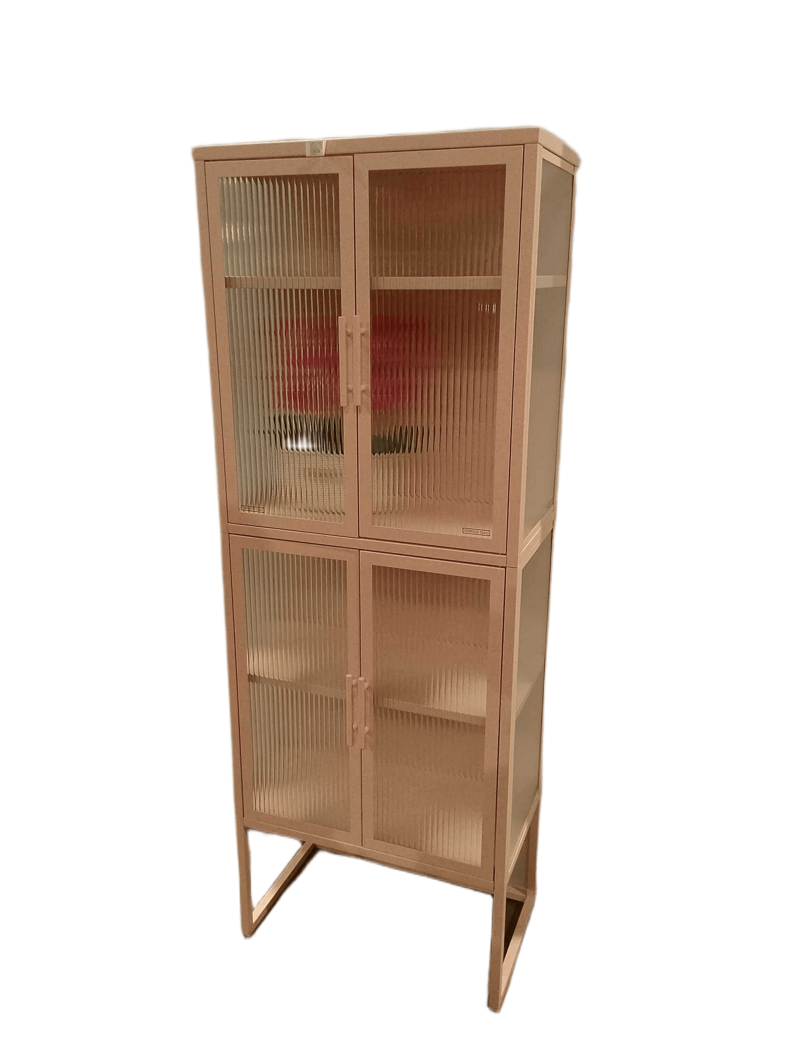 Cabinet Double Swing Door 4mm Flate Tempered Glass Magnetic Suction Door, 2 Shelf Inside; With Wall-Mounted Device Rosa Avellana L60*d35*h160