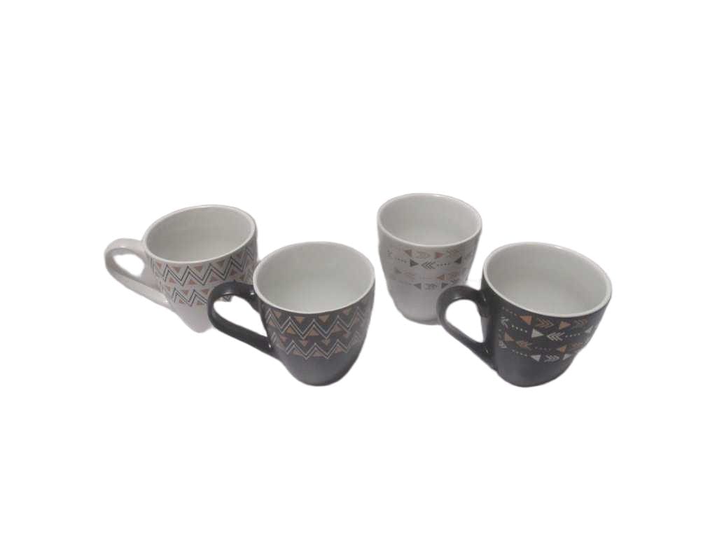 Mug Stoneware Without Embossed With Etnic Design On Top (Design Same As Klv9-S27 One Time With White Background And One Time Black - Klv9-S27 Design One Time Black Background One Time White Back Ground) Body Cream Color Without Dots