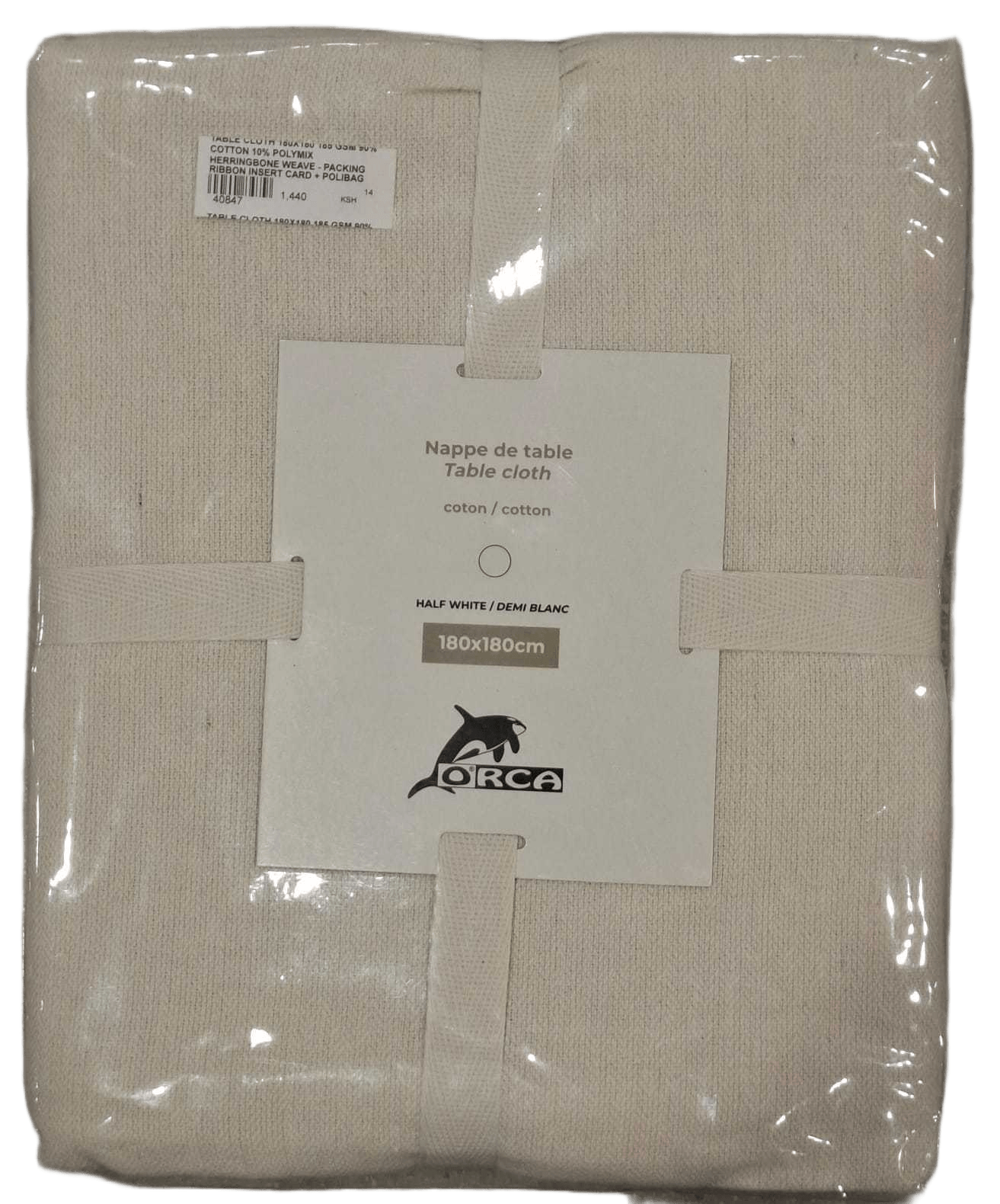 Table Cloth 180x180 185 Gsm 90% Cotton 10% Polymix Herringbone Weave - Packing Ribbon Insert Card + Polibag 1cl=