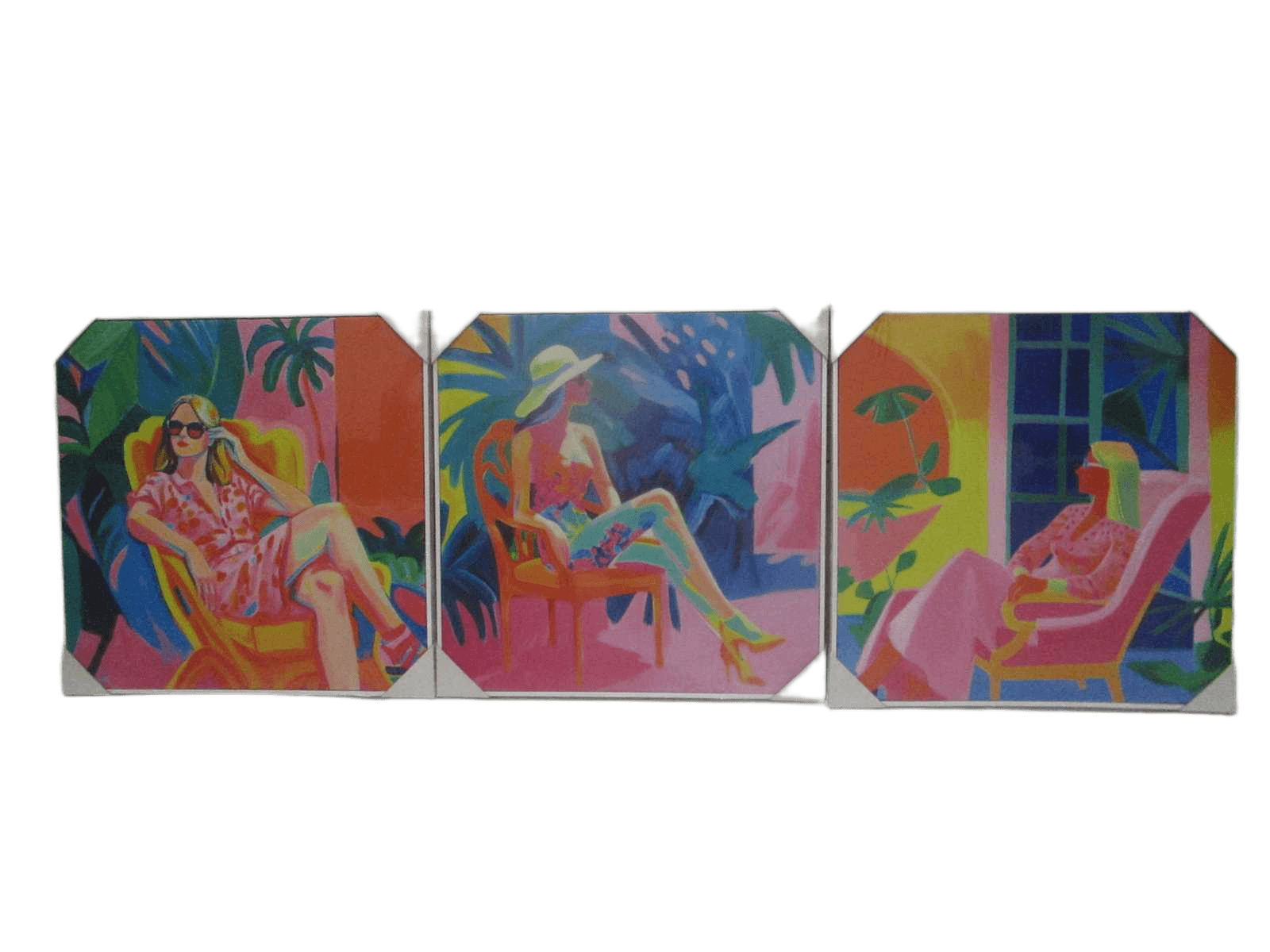 Canvas Printed 3 Assorted Wifh Mdf Back And Plastic Frame Women Color