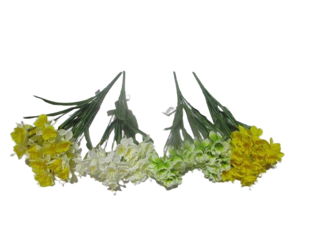 Artificial Narcissus Bouquet, 7 Branch Fabric '1 White 4 White+yellow 5 Green 7 Yellow '42cm