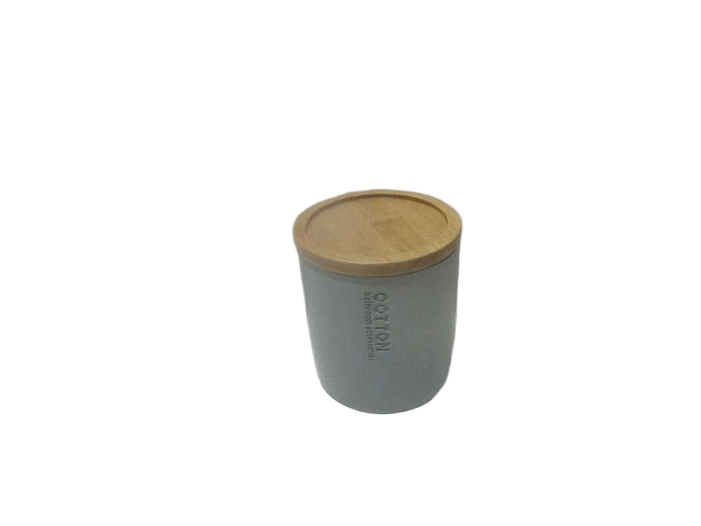Boite A Coton Polyresine Couvercle Bambou - Vert Eucalyptus/Bambou