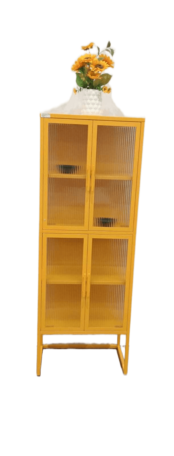 Cabinet Double Swing Door 4mm Flate Tempered Glass Magnetic Suction Door, 2 Shelf Inside; With Wall-Mounted Device Amarillo Albero Orange L60*d35*h160