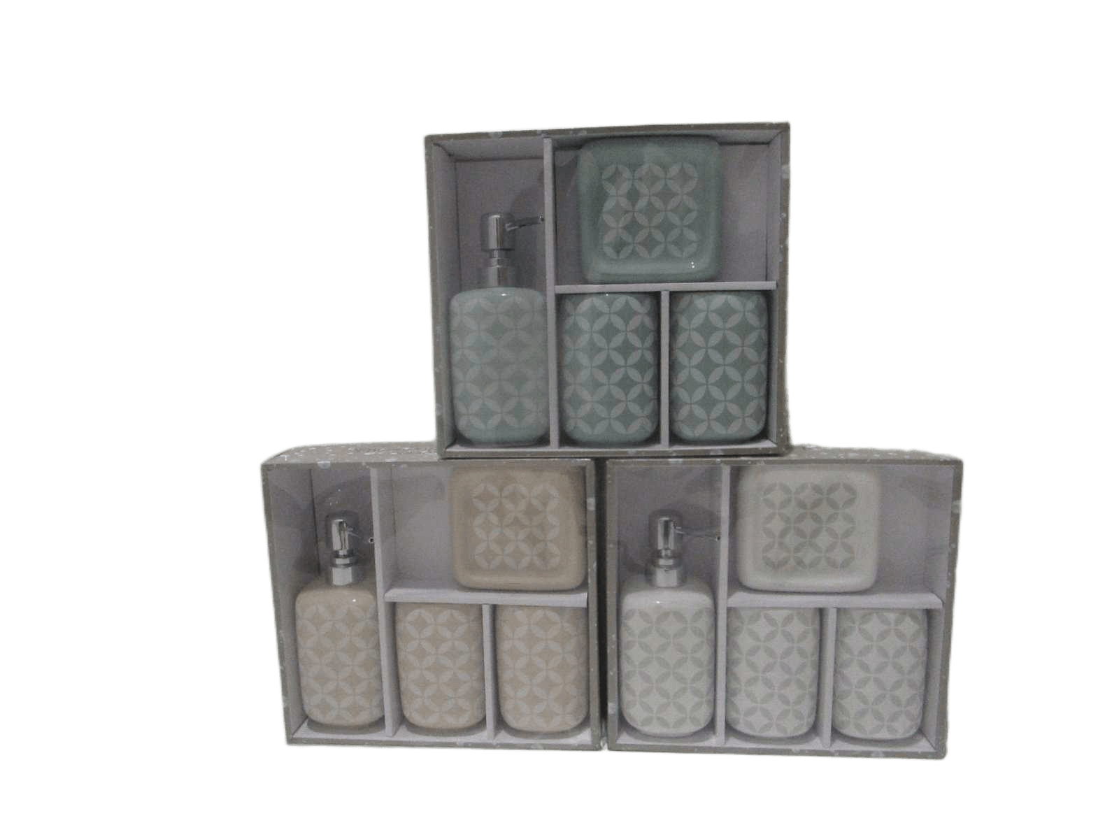 Set Of 4 Brushed Tumbler+ Toothbrush Holder+soap Dish+soap Dispenser Ceramic Color Box 3 Colors Ass 350ml