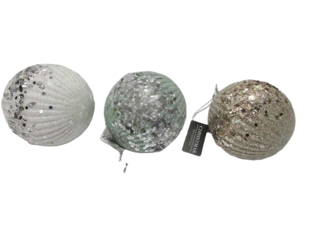 Ball Xmas 100mm W Sequins 3ass