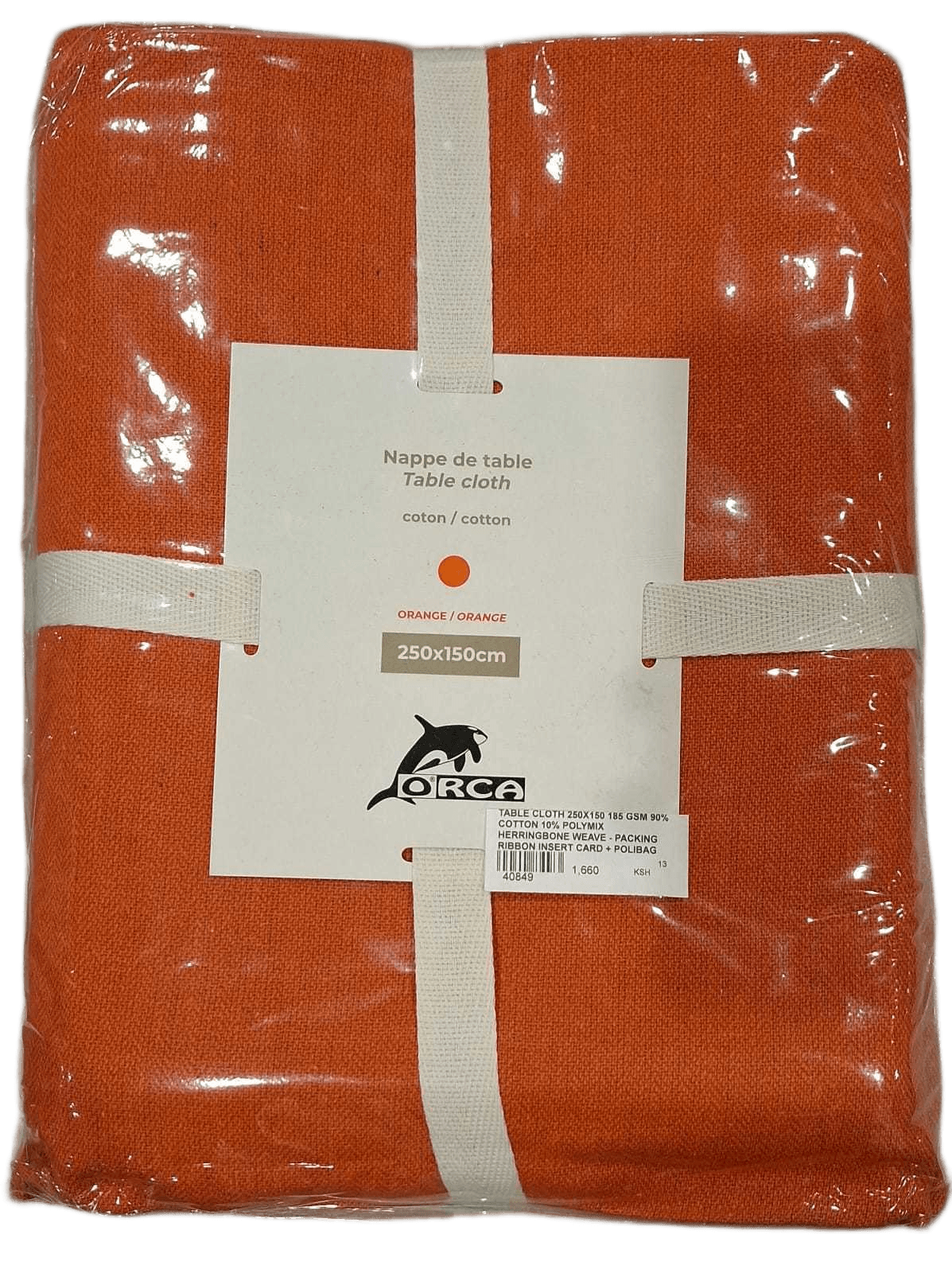 Table Cloth 250x150 185 Gsm 90% Cotton 10% Polymix Herringbone Weave - Packing Ribbon Insert Card + Polibag 1cl=